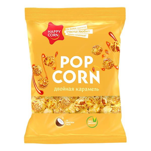 Воздушная кукуруза « Happy Corn » двойная карамель 80гр.