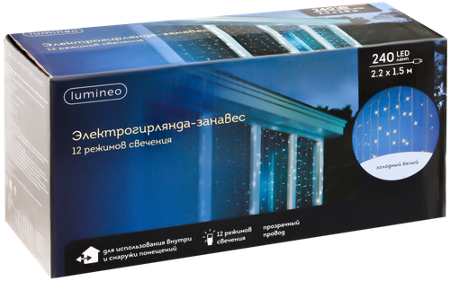 

Электрогирлянда-занавес для внутренних помещений и улицы LUMINEO 240LED-ламп 2,2x1,5м, холодный белый, IP44 Арт. 9947124