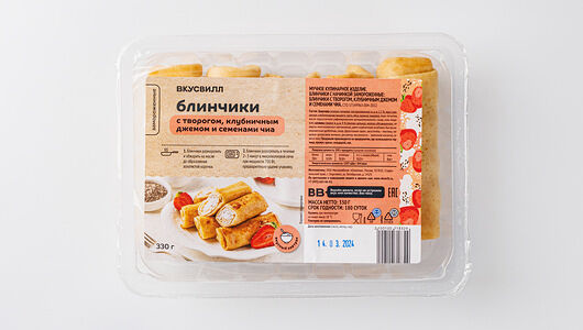 Блинчики замороженные с творогом, клубничным джемом и семенами чиа