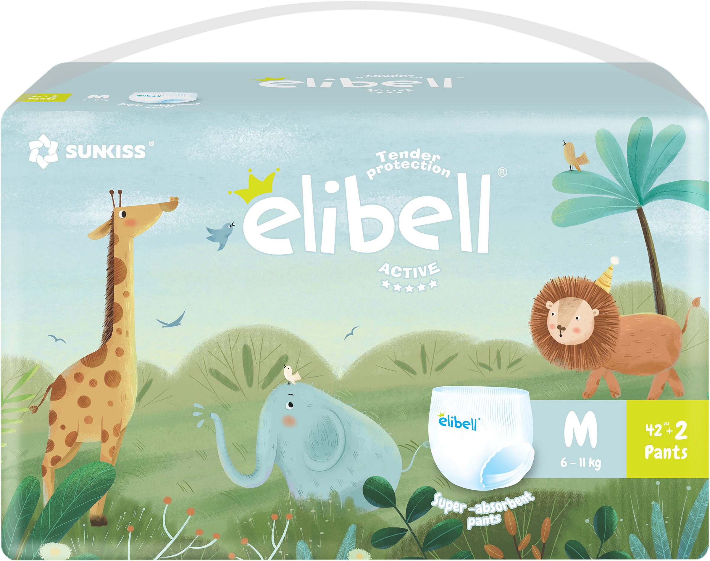 

Подгузники-трусики детские ELIBELL Active М 6–11кг, 44 шт.