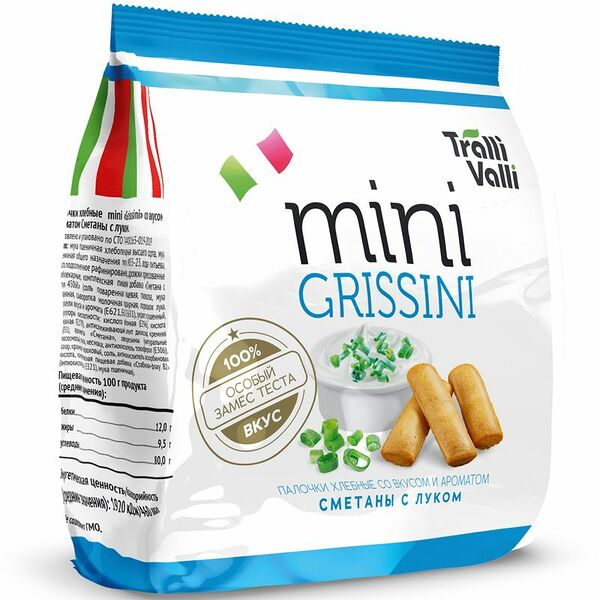 Палочки хлебные TRALLI VALLI Grissini mini со вкусом сметаны с луком