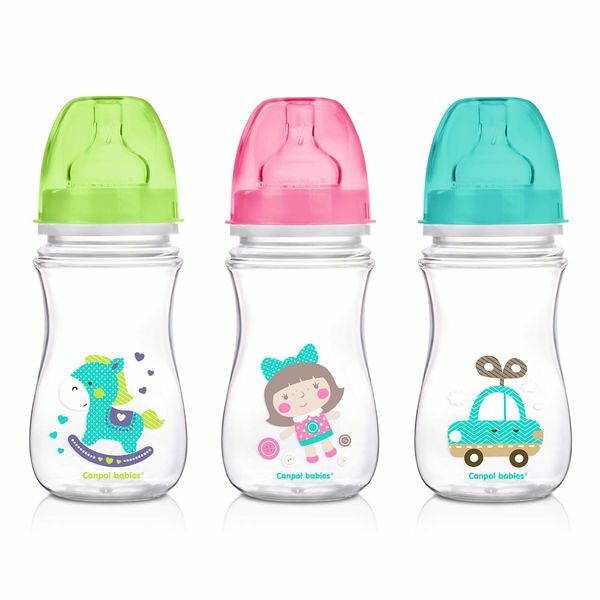 Бутылочка Canpol Babies EasyStart Toys РР с широким горлышком антиколиковая зеленая 240 мл, в ассортименте