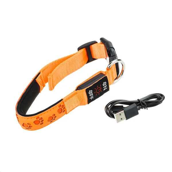 Ошейник для собак мелких пород светящийся c косточкой оранжевый S, 31-41 см