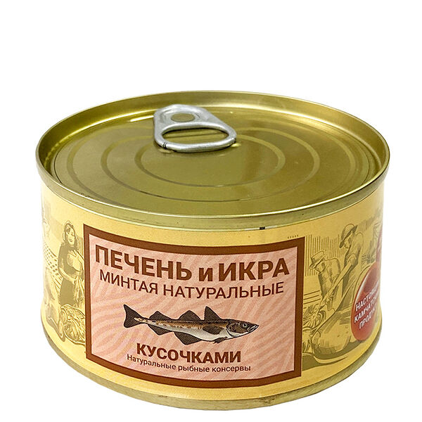 Печень и икра минтая кусочками, Камчаттралфлот, 185 г