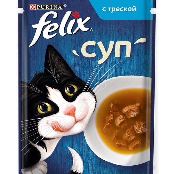Влажный корм Felix Суп для взрослых кошек с треской пауч 48г