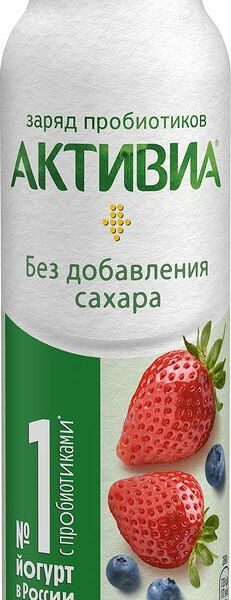 Биойогурт питьевой Актибио С бифидобактериями яблоко, клубника, черника 1.5%, 260мл
