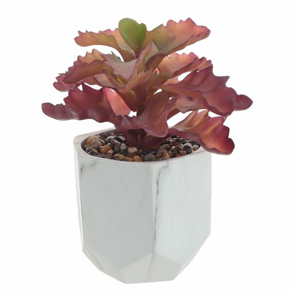 Растение искусственное Суккулент розовый, в белом кашпо, узор мрамор, 13х11х15см