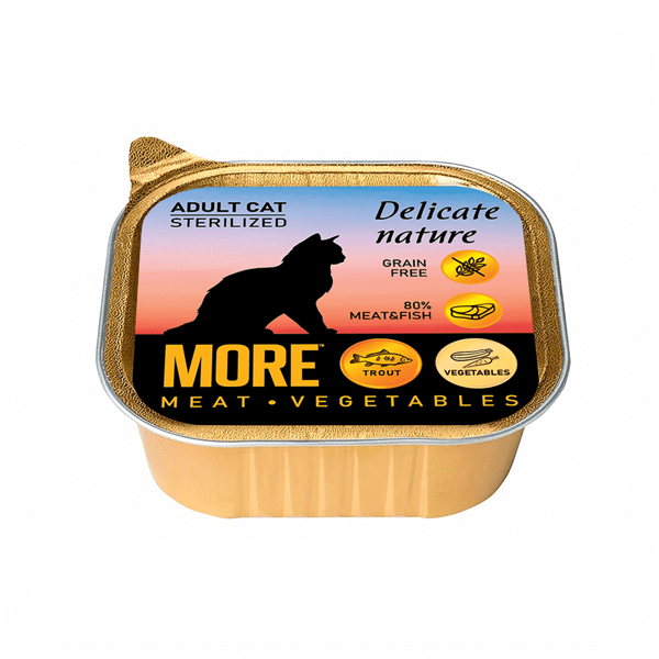 Корм для кошек MORE Delicate Nature для стерилизованных, паштет с форелью и овощами ламист. 100г (упаковка - 16 шт)