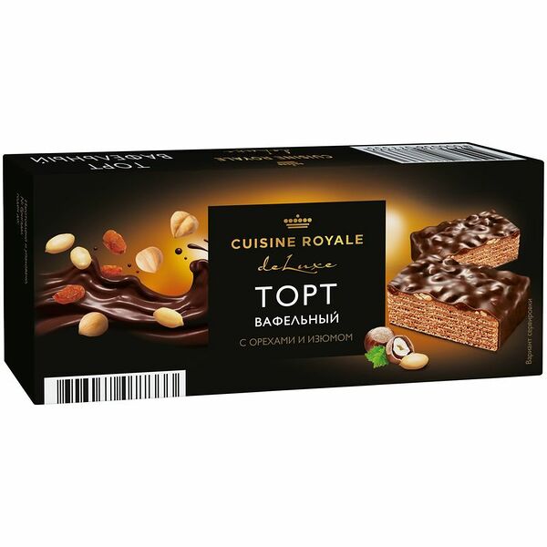 Торт Cuisine Royale вафельный с орехами и изюмом 270г