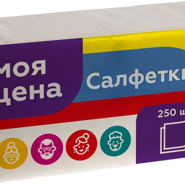 Салфетки Моя цена бумажные 1 слой белые с тиснением 24х12х10 см
