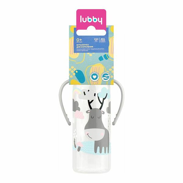 Бутылочка для кормления Lubby с 2 ручками с молочной соской 0+