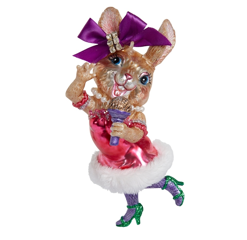 

Игрушка для елки Holiday Classics Кролик-леди с микрофоном 15.3см, стекло, Китай