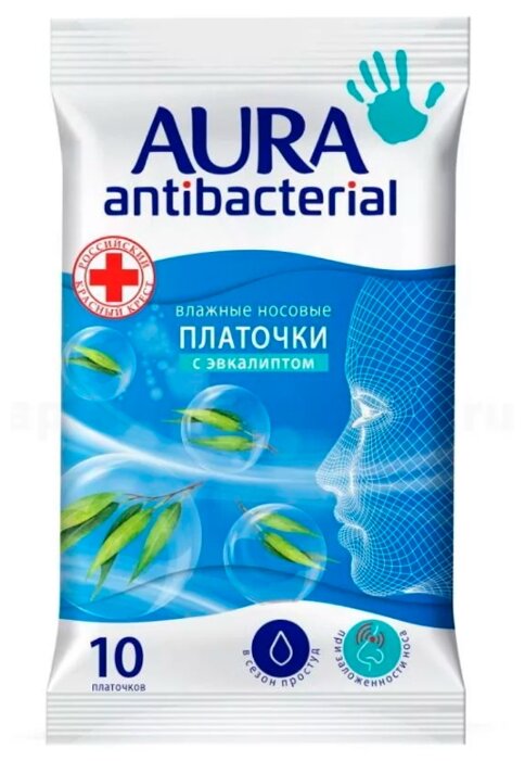 

Влажные носовые платочки Aura Antibacterial эвкалипт 10 шт
