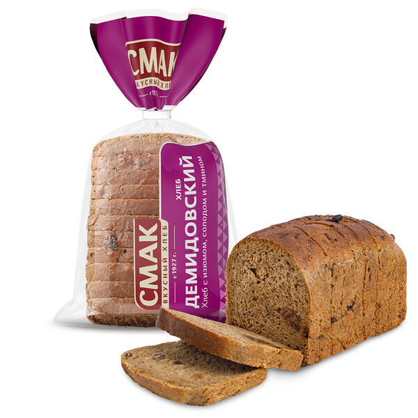 Хлеб Смак Демидовский ржано-пшеничный формовой в нарезке, с изюмом, солодом и тмином