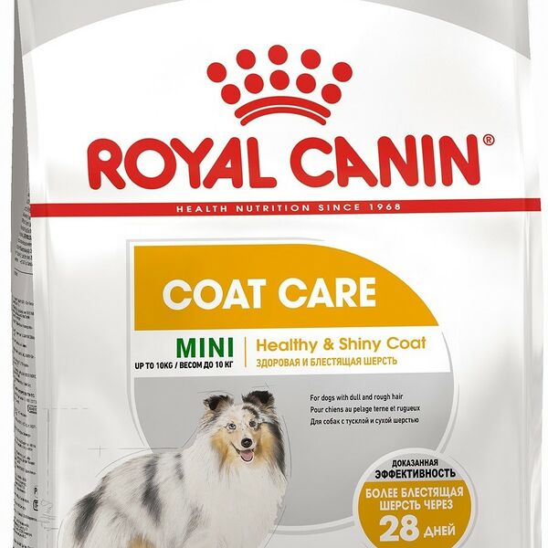 Корм для взрослых и стареющих собак мелких размеров до 10 кг полнорационный Royal Canin Coat Care Здоровая и блестящая шерсть