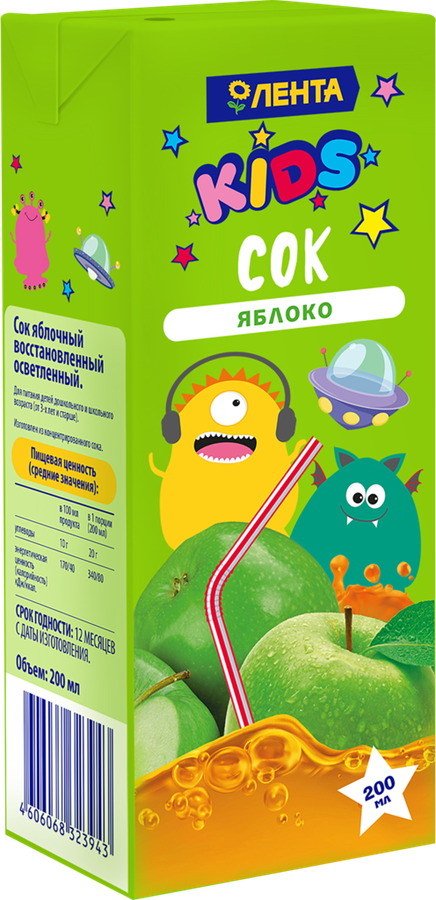 

Сок Лента Kids Яблочный восстановленный осветленный 0.2 л