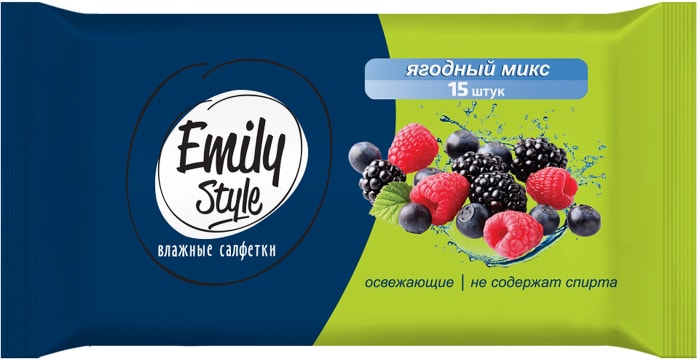 

Салфетки влажные Emily Style Ягодный микс универсальные 15 шт.