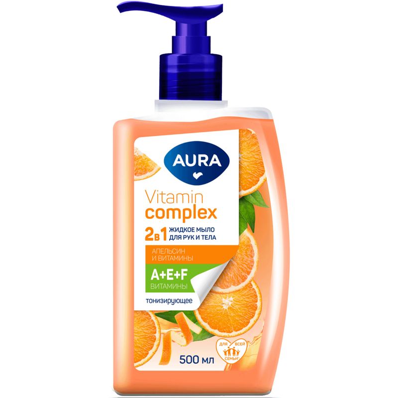 

Мыло жидкое Aura Vitamin Complex 2в1 Апельсин 500 мл
