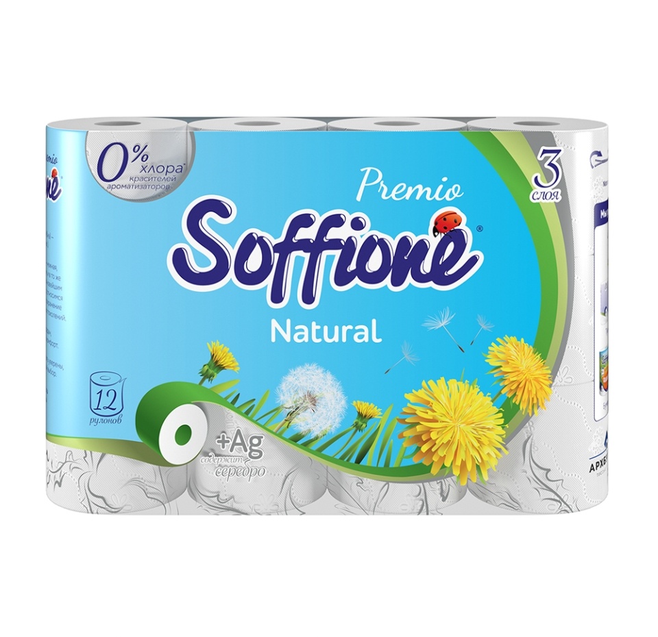

Туалетная бумага Soffione Premio Natural 3 слоя 12 рулонов