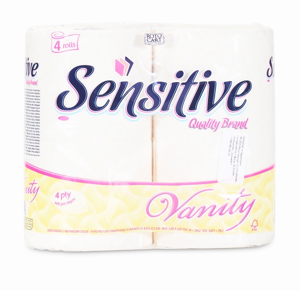 

Туалетная бумага Sensitive quality brand Vanity 150 листов 4 рулона