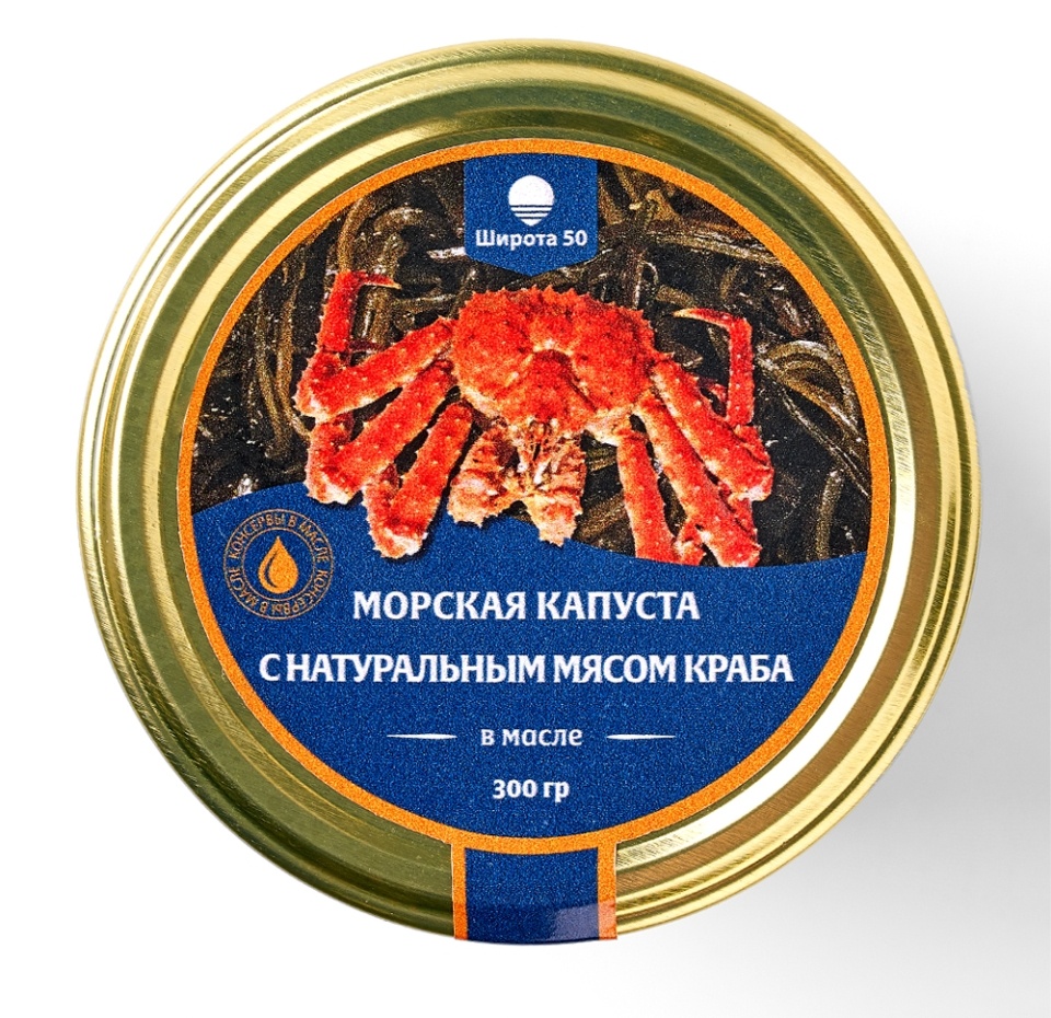 

Морская капуста Широта 50 с натуральным мясом краба в собственном соку 300 г, Россия