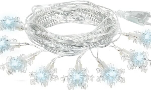 Электрогирлянда новогодняя Vegas Снежинки Холодное свечение светодиодная 80 ламп 10м
