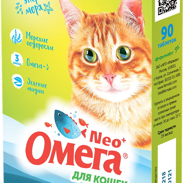 Мультивитаминное лакомство Омега Neo для кошек Крепкое здоровье с морскими водорослями 90 таб.