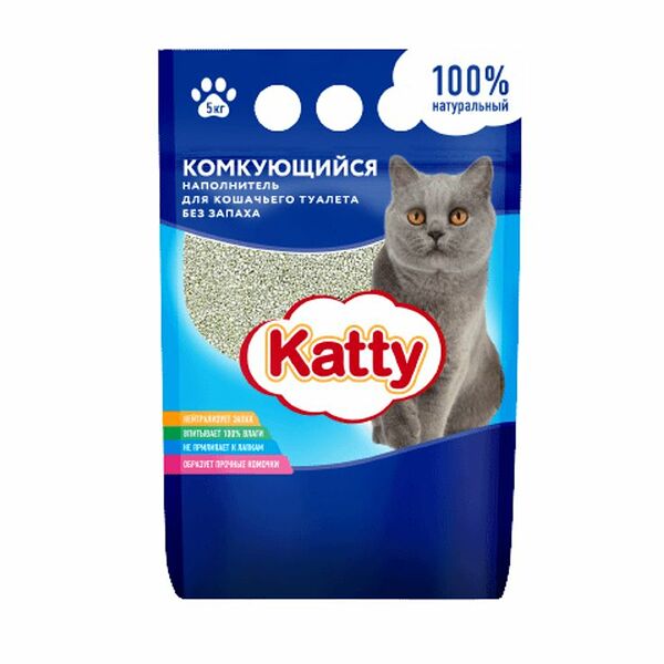 Наполнитель для кошачьего туалета Katty комкующийся, 5 кг