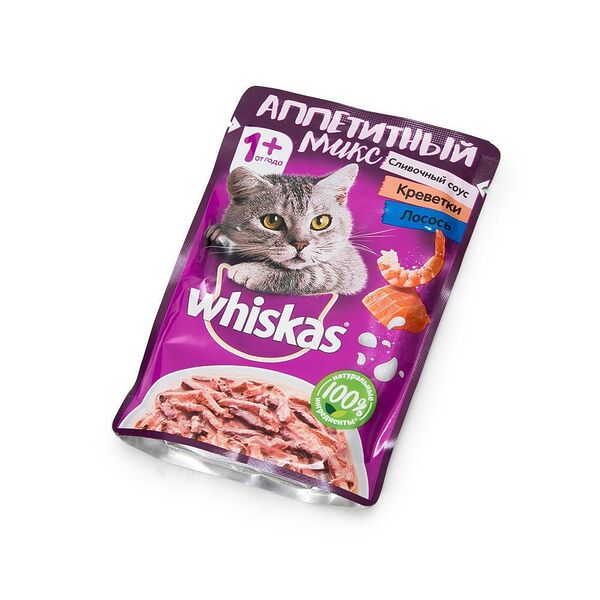 Корм для кошек Whiskas Аппетитный микс Лосось, креветка, сливочный соус