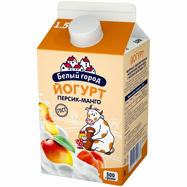 Йогурт Белый Город персик-манго 1.5%, 500мл