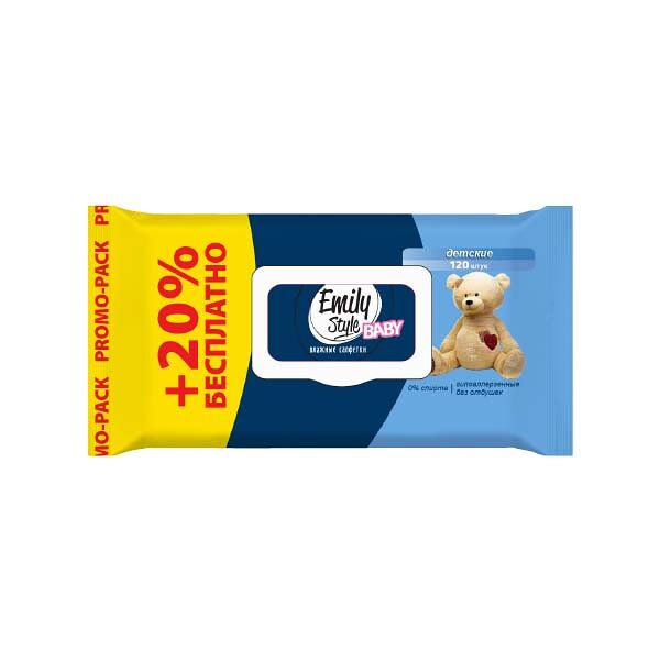 Салфетки влажные Emily Style 120шт Детские Цвет микс с клапаном