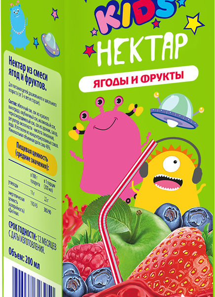 Нектар ЛЕНТА Kids из смеси ягод и фруктов, 0.2л