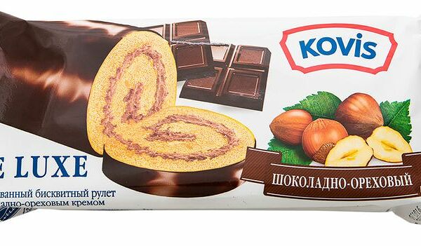 Рулет Kovis De Luxe бисквитный с шоколадно-ореховым кремом, 200г