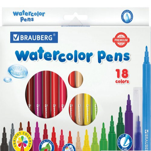 Фломастеры Brauberg Premium 18цв ультра-смываемые карт/кор 151939
