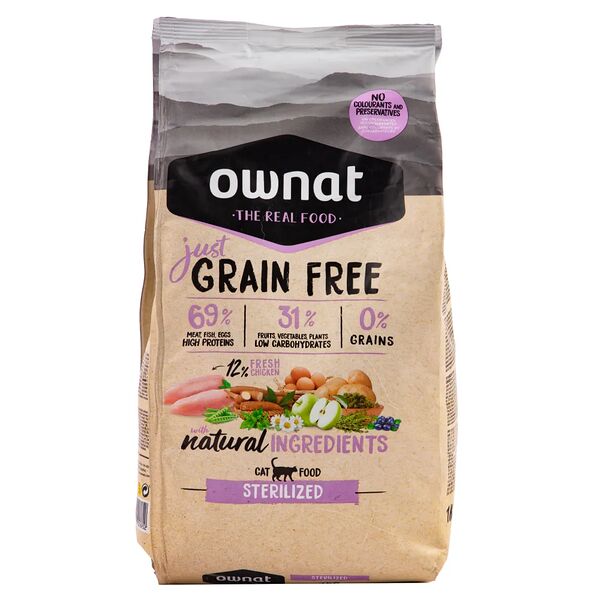 GRAIN FREE JUST сухой корм Ownat для стерилизованных кошек беззерновой, с курицей