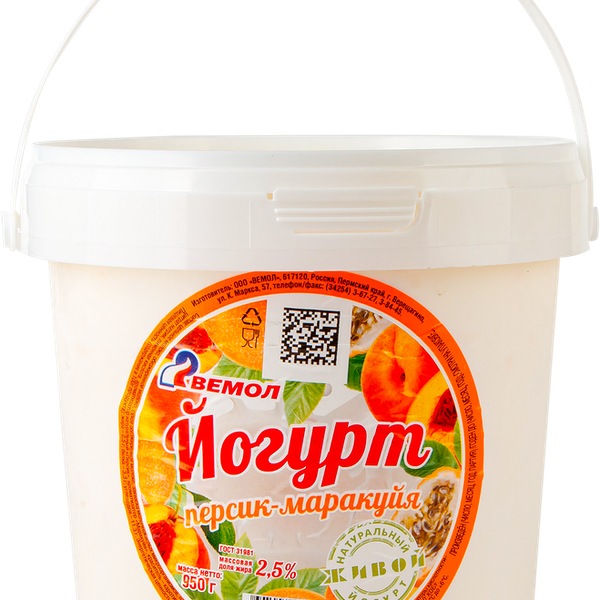 Йогурт Вемол персик-маракуйя 2,5%, бзмж