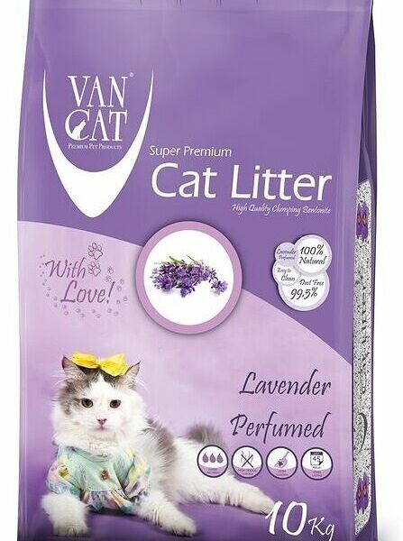 Наполнитель для кошачьих туалетов Van Cat комкующийся с ароматом лаванды 10 кг