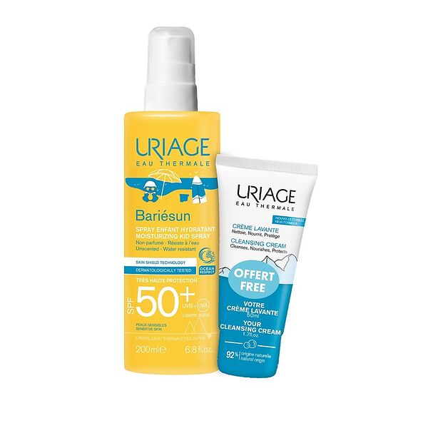URIAGE Набор Увлажняющий спрей для детей Барьесан SPF50+ 200 мл и Очищающий пенящийся крем 50 мл
