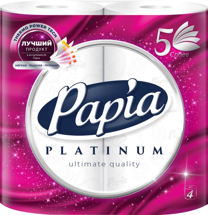 

Туалетная бумага Papia Pure&Soft Platinum Белая 5 слоёв 4 рулона