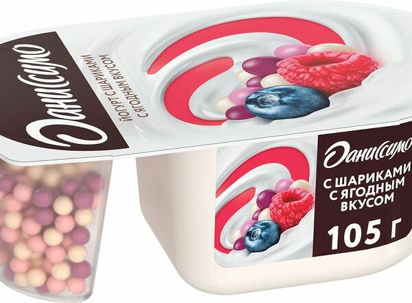 Йогурт Даниссимо с хрустящими ягодными шариками 6.9% 105г