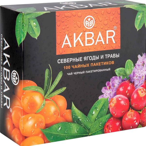 Чай чёрный Akbar Северный ягоды и травы, 100×