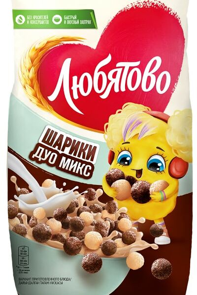Готовый завтрак Любятово Шарики шоколадные Дуо Микс 200г