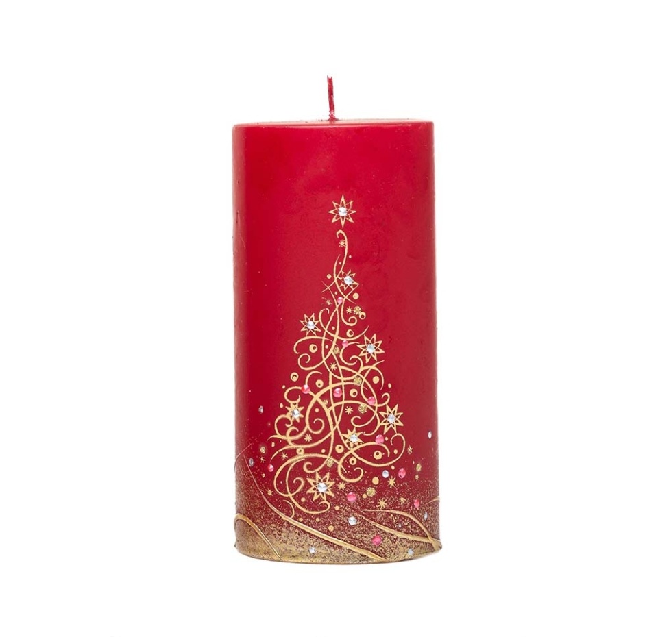 

Свеча-столбик Candles Золотистая елочка красная 15см