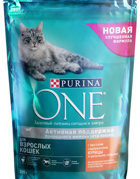 Корм для кошек Purina One Активная поддержка, с курицей и цельными злаками