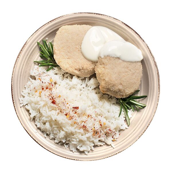 Биточек из индейки запеченный с рисом, «Вкусно Детям»