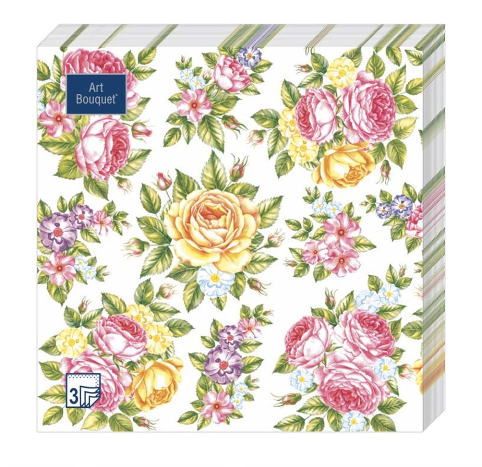 

Салфетки бумажные Art Bouquet 3 сл. Поле роз 33х33 см, 20 шт.
