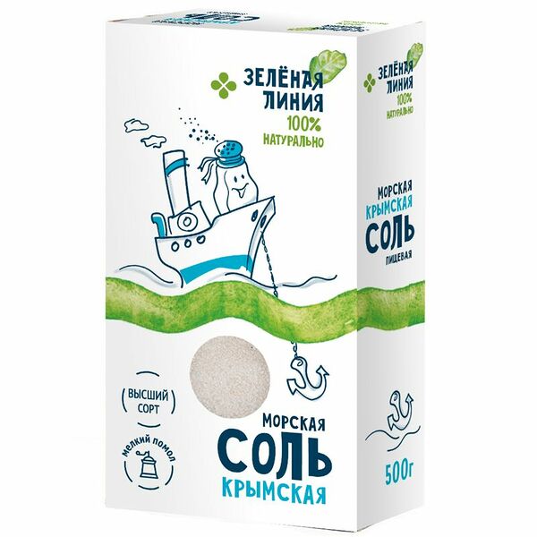 Соль Крымская Морская пищевая натуральная высший сорт Зелёная Линия, 500г