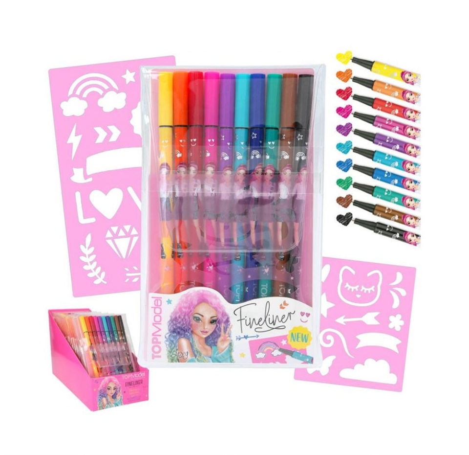 

Ручки капиллярные, TopModel, 10 цветов + трафареты