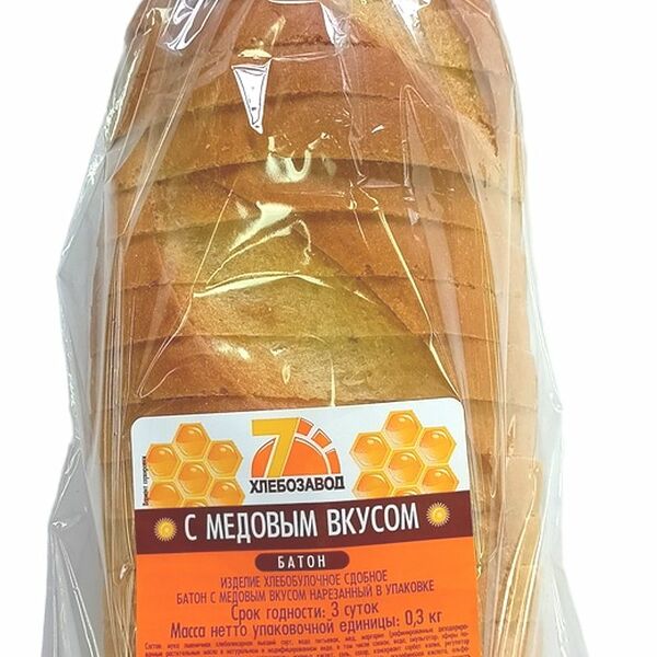 Батон Хлебозавод №7 с медовым вкусом нарезка 300г