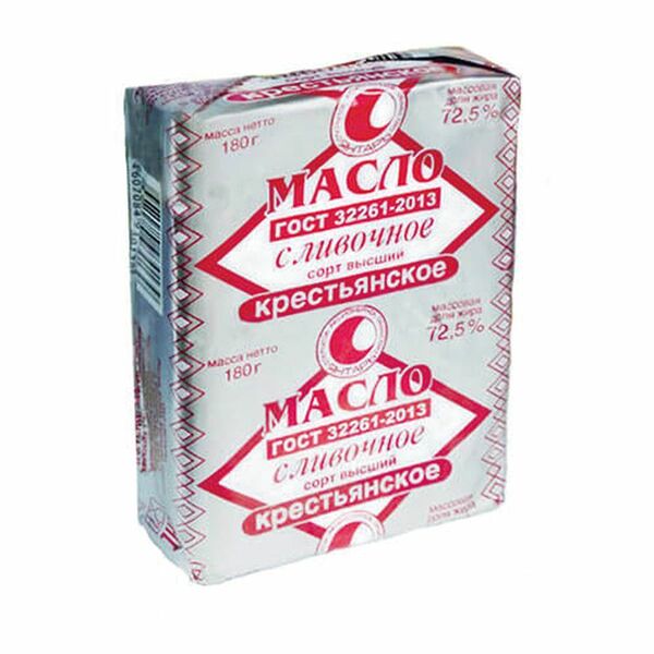 Масло сливочное Ломтик солнца Крестьянское ГОСТ 72.5% 180г